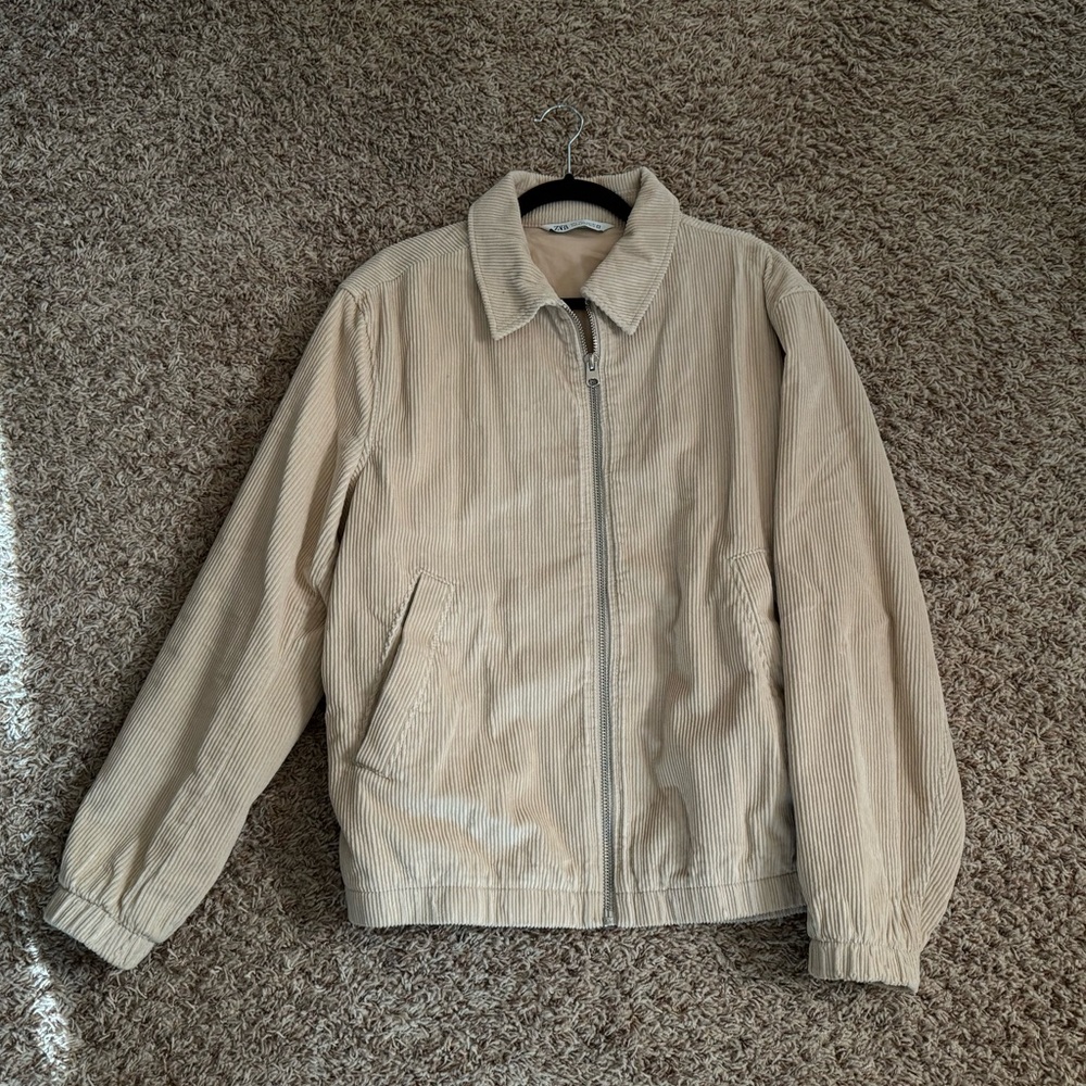 Zara Tan Corduroy Zip Jacket Size Large